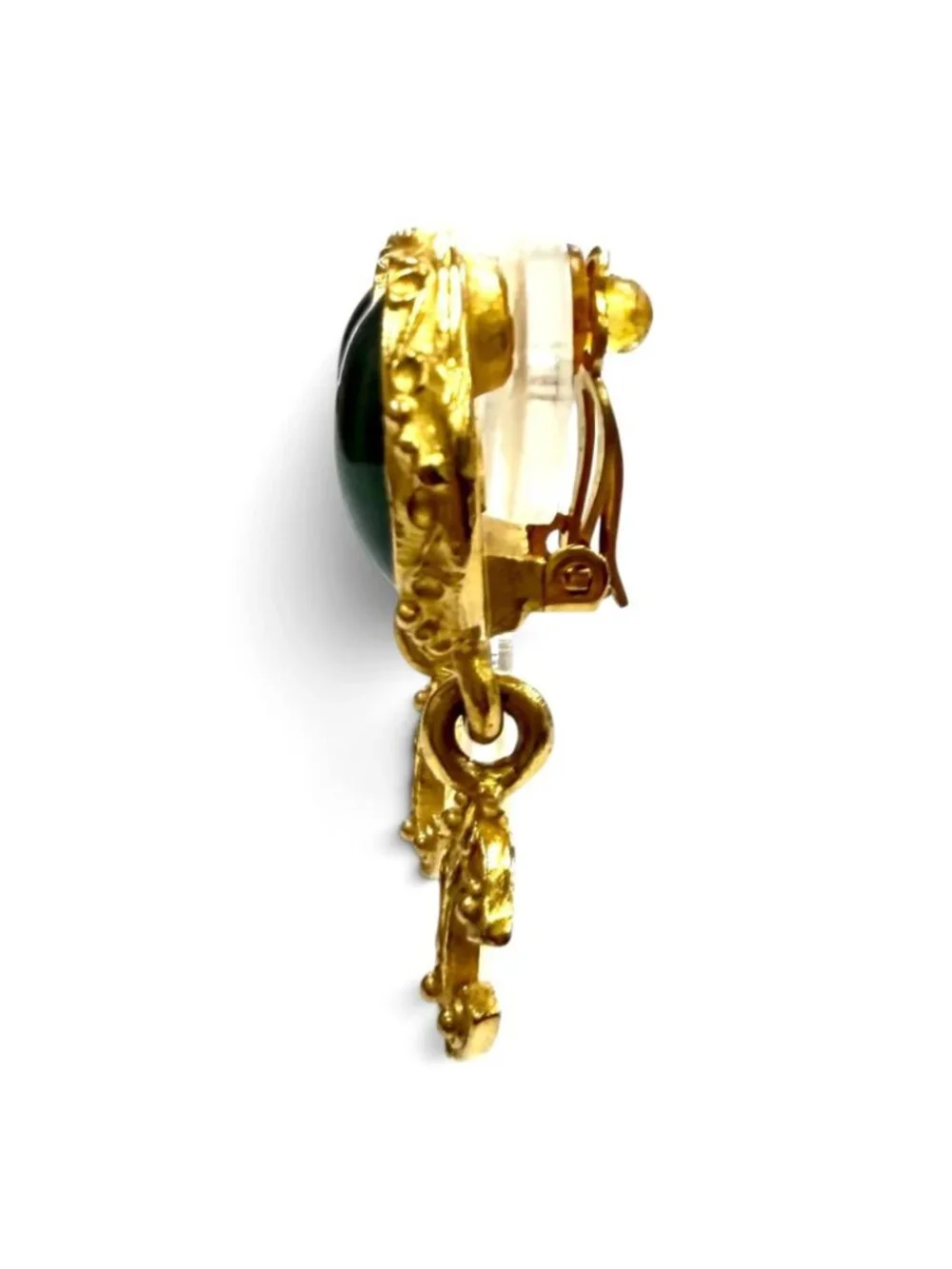 Chanel Vintage Gripoix CC Logo Swing Earrings Green Gold